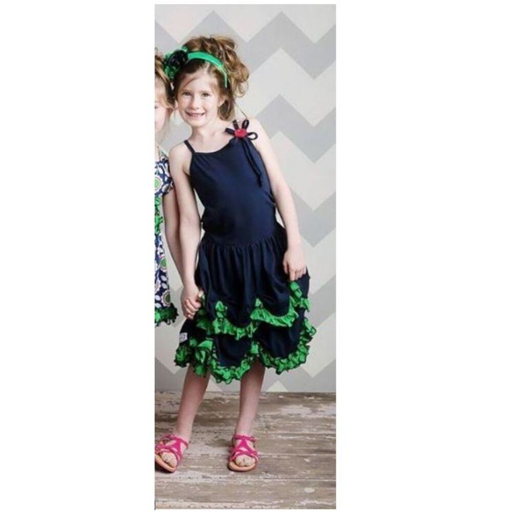 Loves Me Not boutique girls dress 10 navy green knit layered ruffle bustle tank